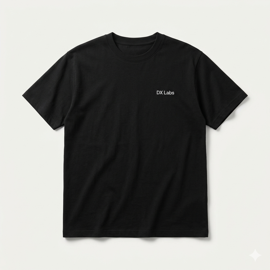 DX Labs Essential Tee Black with minimalist chest logo.