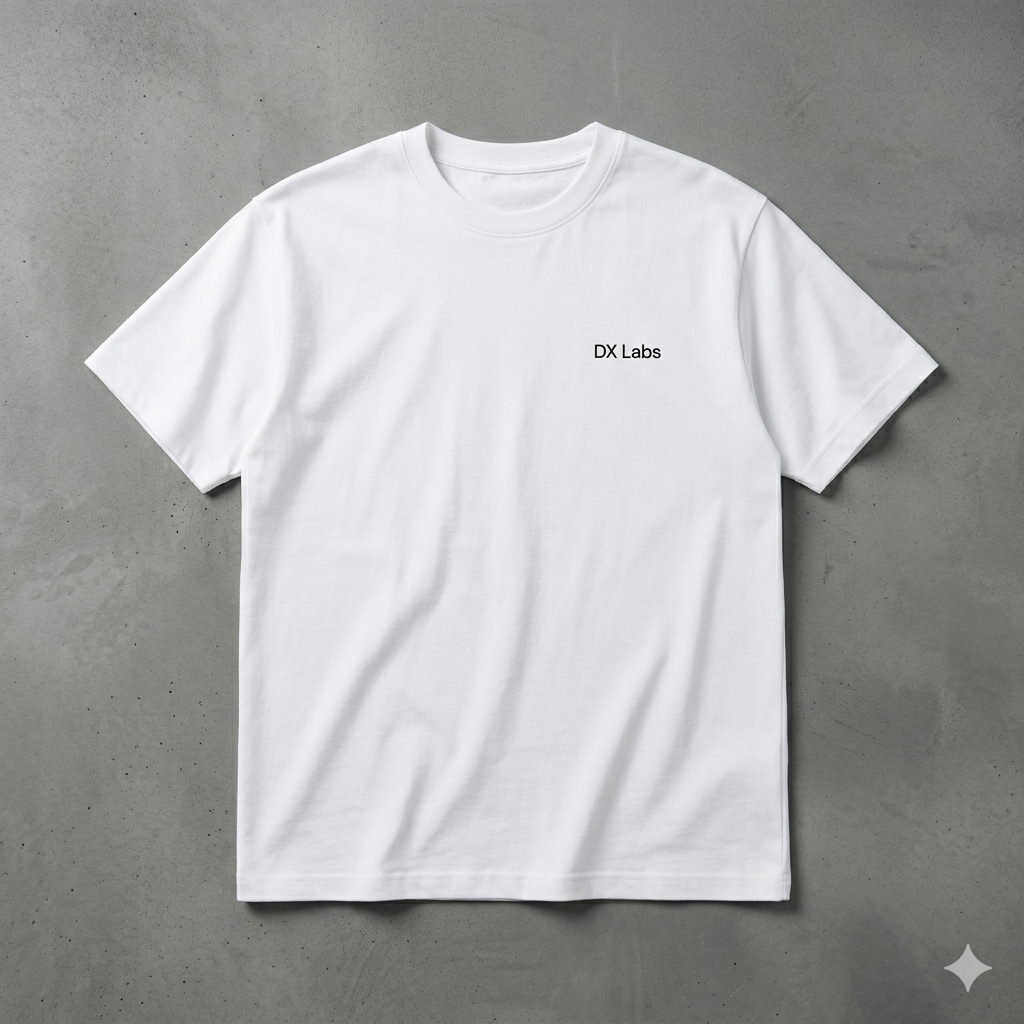 DX Labs Essential Tee White with clean minimalist design.